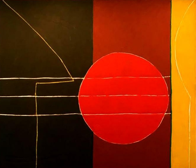 Cuadro con un círculo rojo, De la serie "Fracciones, pedazos, piezas" de Mario Vélez