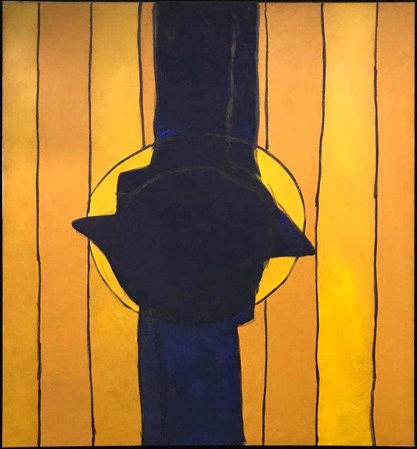 Cuadro con una línea negra al centro y amarillas a la orilla, De la serie "La dimensión de lo anónimo" de Mario Vélez